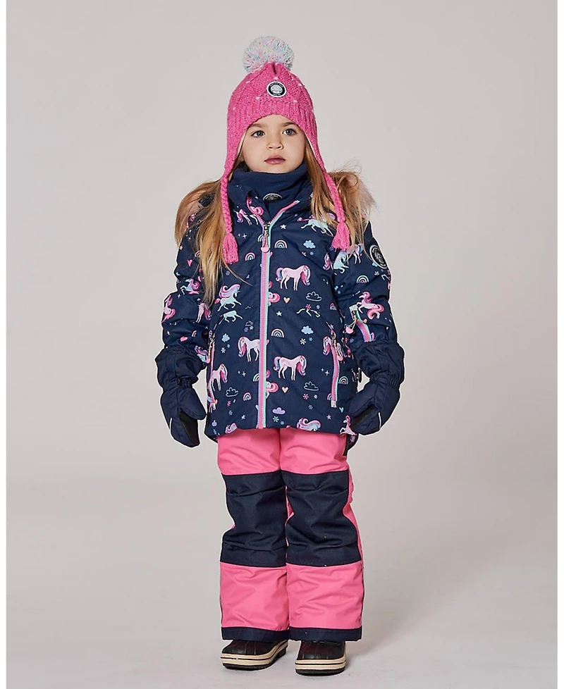Deux par Toddler Girls Two-Piece Play Snowsuit with Printed Jacket and Solid Pant Candy Pink - Toddler|Child