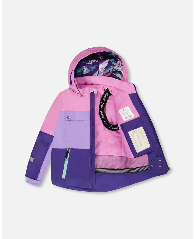 Deux par Girl Two-Piece Teknik Snowsuit Purple Mountain Print - Child