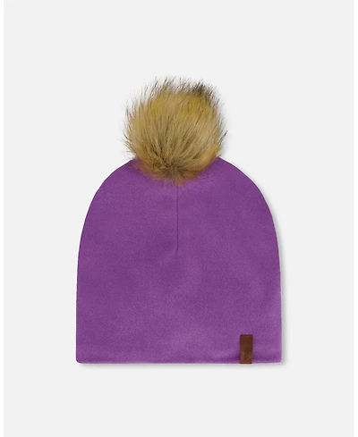Deux par Deux Baby Girls Mid-Season Jersey Removable Pompom Hat Lavender