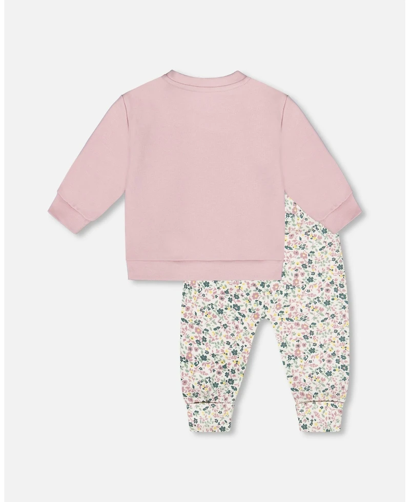 Deux par Baby Girl Cotton Evolutive Pant and Long Sleeve Top Set Neutral Purple