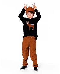Deux par Big Boys Cotton T-Shirt Black with Boucle Deer Applique