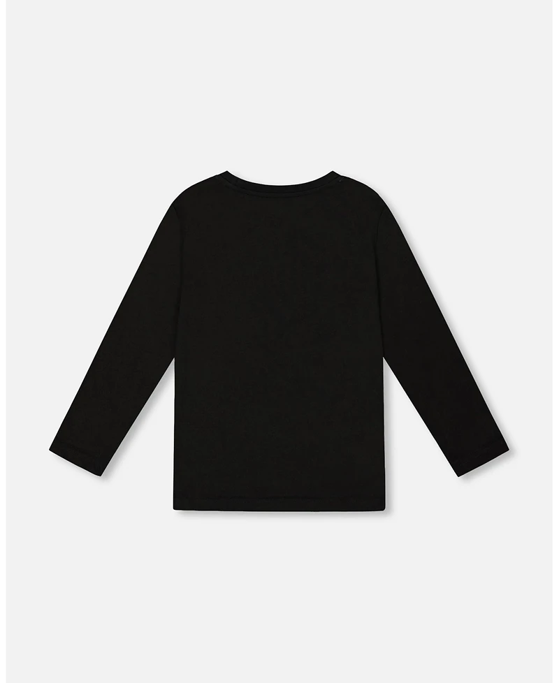 Deux par Boy Long Sleeve Cotton Jersey Tee Shirt Black