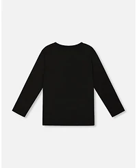 Deux par Boy Long Sleeve Cotton Jersey Tee Shirt Black