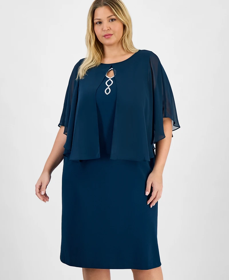 Connected Plus Cape Overlay Dress