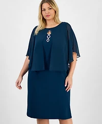 Connected Plus Cape Overlay Dress