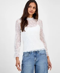 And Now This Women's Embroidered Mesh Mock Neck Top, Macy's Exclusive