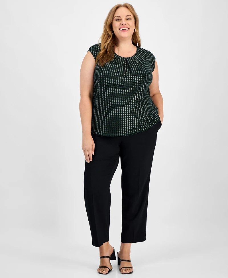 Kasper Plus Printed Pleat-Neck Sleeveless Top