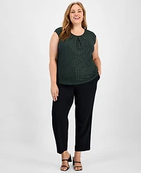 Kasper Plus Printed Pleat-Neck Sleeveless Top