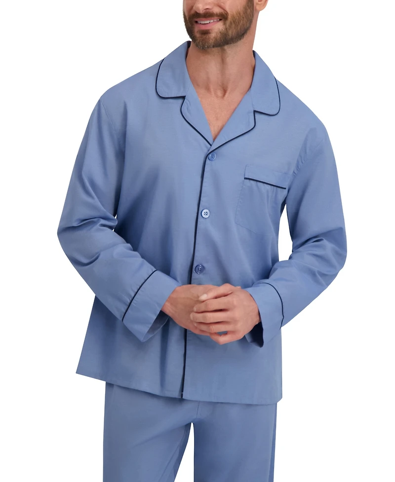 Hanes Men's Woven Button Down Pajama Sleep Set