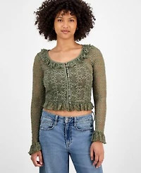 Now This Womens Ruffle Trim Stretch Lace Crop Top Pxxs 4x Macys Exclusive