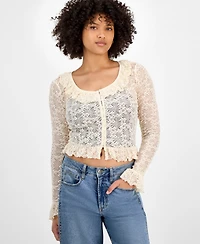 And Now This Women's Ruffle-Trim Stretch-Lace Crop Top, Macy's Exclusive