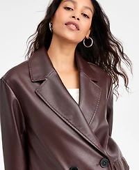 Bar Iii Women's Faux-Leather Double-Breasted Blazer, Macy's Exclusive