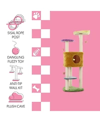 The Licker Store Aisling 51" 4-Tier Modern Sisal Heart Cat Tree with Scratching Posts, Napping Perch, and Dangling Toys, Multi