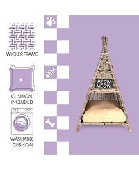 Tiki Tent 20" x 20" Coastal Handwoven Rattan Pet Bed with Machine-Washable Cushion, Kubu Gray