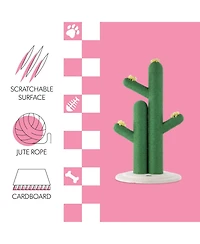 The Licker Store Socorro 34.25" Modern Jute Double-Cactus Cat Scratching Post with Flower Toys, Green/White