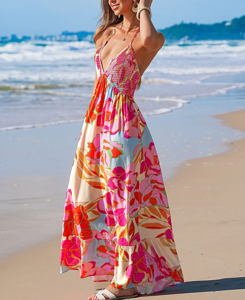 Cupshe Women's Peachy Play Floral Maxi Beach Dress