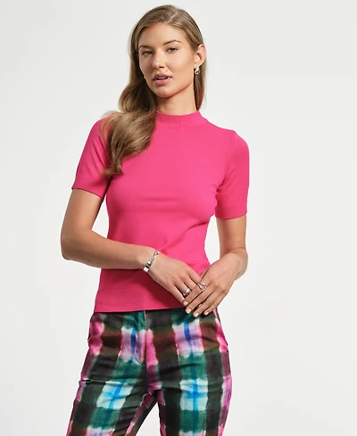 Isaac Mizrahi Women's Mock Neck Short Sleeve Sweater