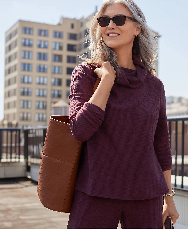 Lands' End Women's Cable Ottoman Relaxed Long Sleeve Cowl Neck Top