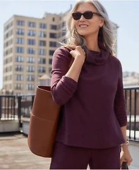 Lands' End Women's Cable Ottoman Relaxed Long Sleeve Cowl Neck Top