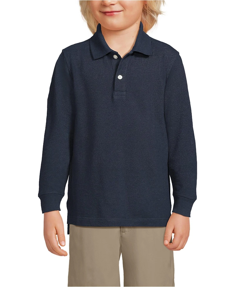 Lands' End School Uniform Kids Long Sleeve Mesh Polo Shirt