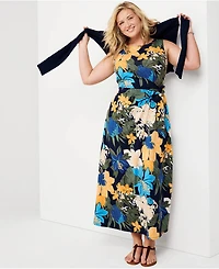 Lands' End Women's Cotton Modal Sleeveless Tie Waist Maxi Dress