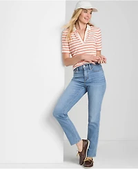 Lands' End Women's Plus Recover High Rise Straight Leg Blue Jeans