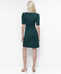 Dkny Women's Short Sleeve Jewel Neck Scuba Crepe Dress