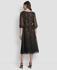 Dkny Women's Balloon Sleeve Faux Wrap Midi Dress