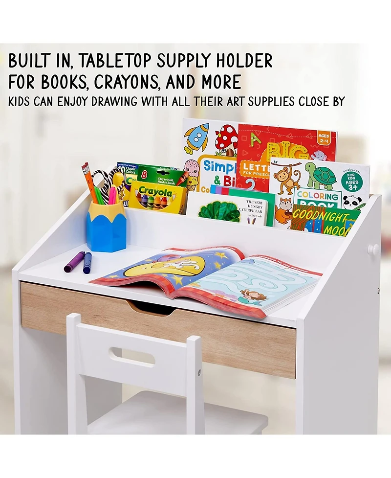 Lil' Jumbl Toddler Wooden Kids Desk and Chair Set with Writing Table