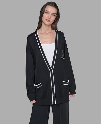 Karl Lagerfeld Paris Women's Patch Button Front Cardigan Sweater