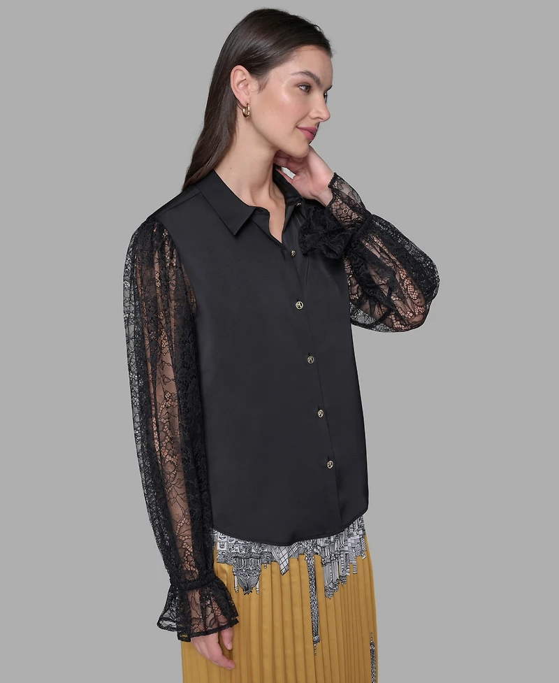 Karl Lagerfeld Paris Women's Lace-Sleeve Top