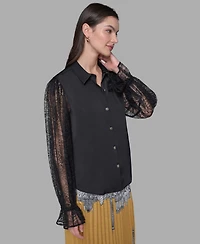 Karl Lagerfeld Paris Women's Lace-Sleeve Top
