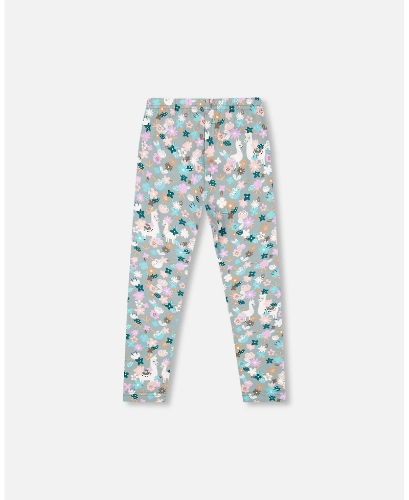 Deux par Girl Cotton Leggings Blue Llama Print - Toddler|Child