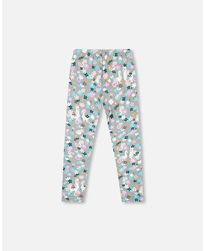 Deux par Girl Cotton Leggings Blue Llama Print - Toddler|Child