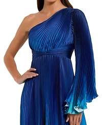 Mac Duggal Women's Pleated Charmeuse One Long Flare Sleeve Gown