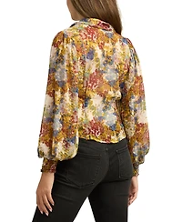 Bcx Juniors Printed Long-Bubble-Sleeve Button-Front Top