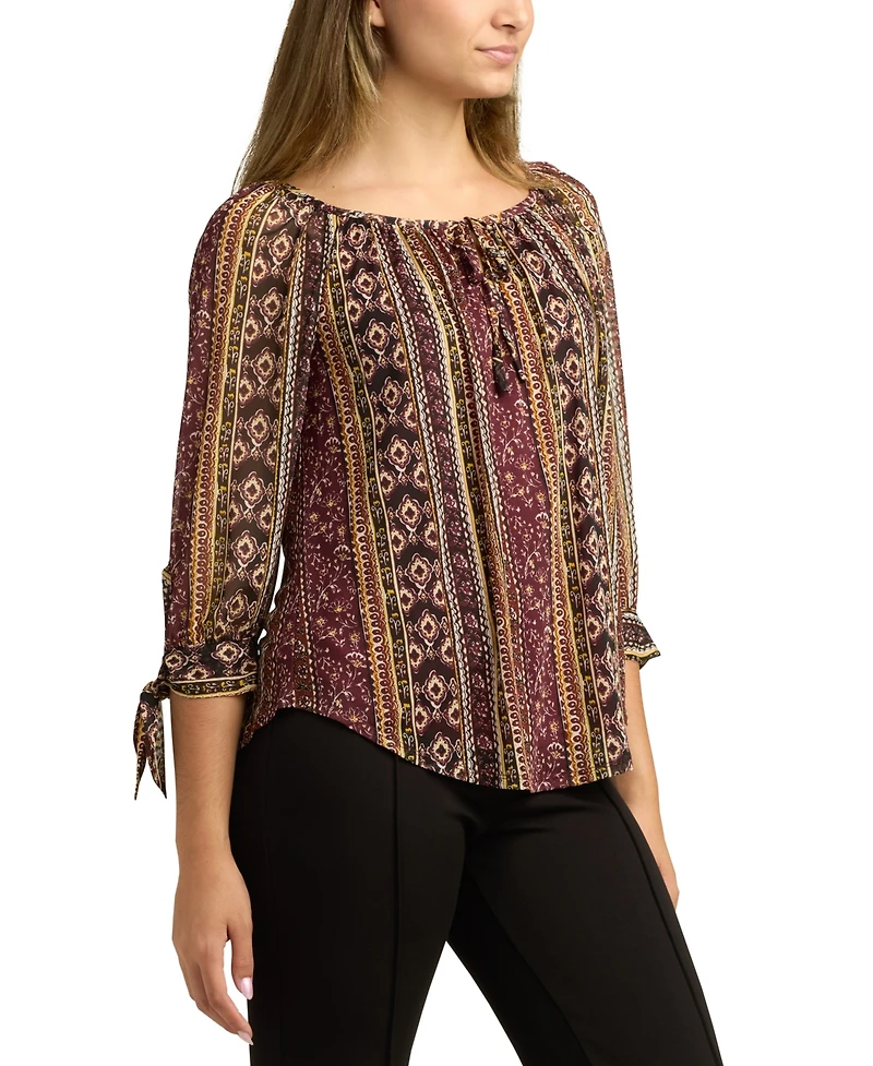 Bcx Juniors Printed Scoop-Neck 3/4-Sleeve Peasant Top