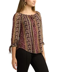 Bcx Juniors Printed Scoop-Neck 3/4-Sleeve Peasant Top