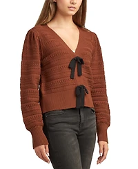 Bcx Juniors V-Neck Bow-Trim Long-Sleeve Cardigan