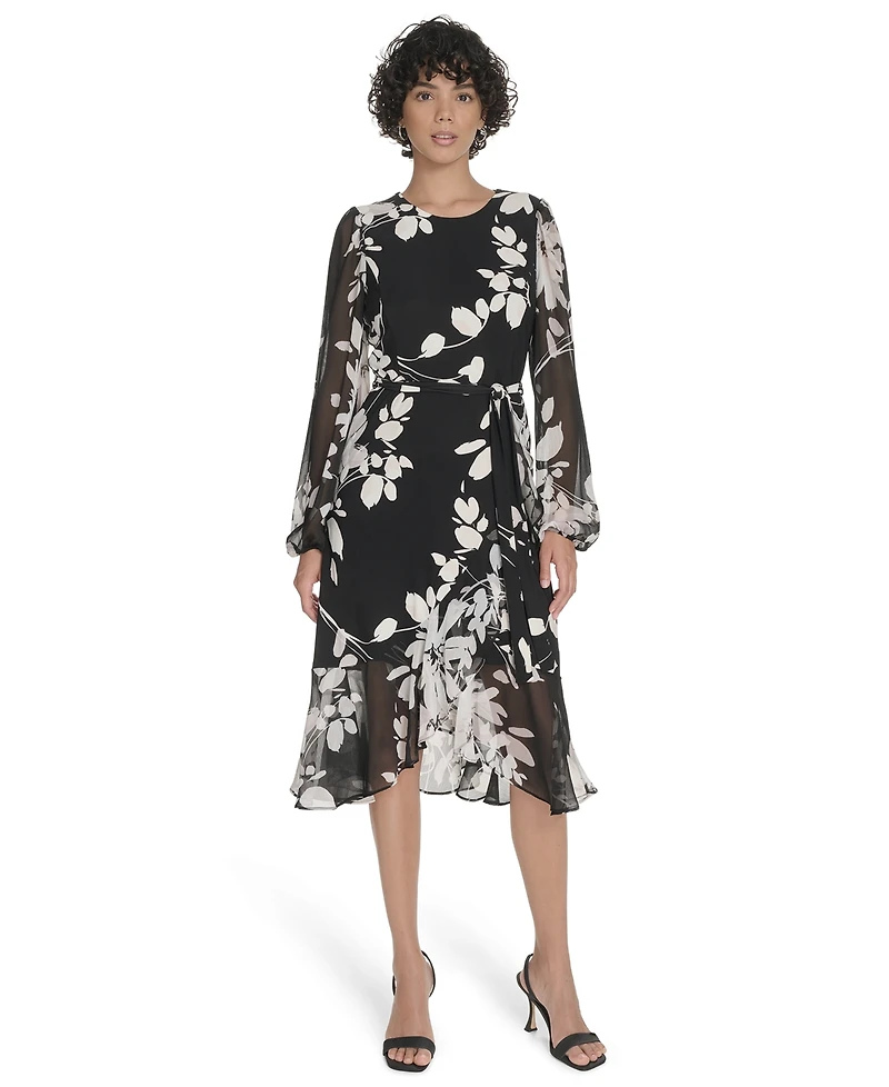 Tommy Hilfiger Women's Sheer Balloon Sleeve Dress