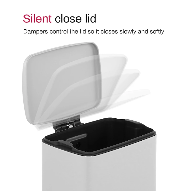 Mega Casa 5.3 Gal./20 Liter Rectangular Stainless-Steel-Made Matt White step-on Trash Can for kitchen