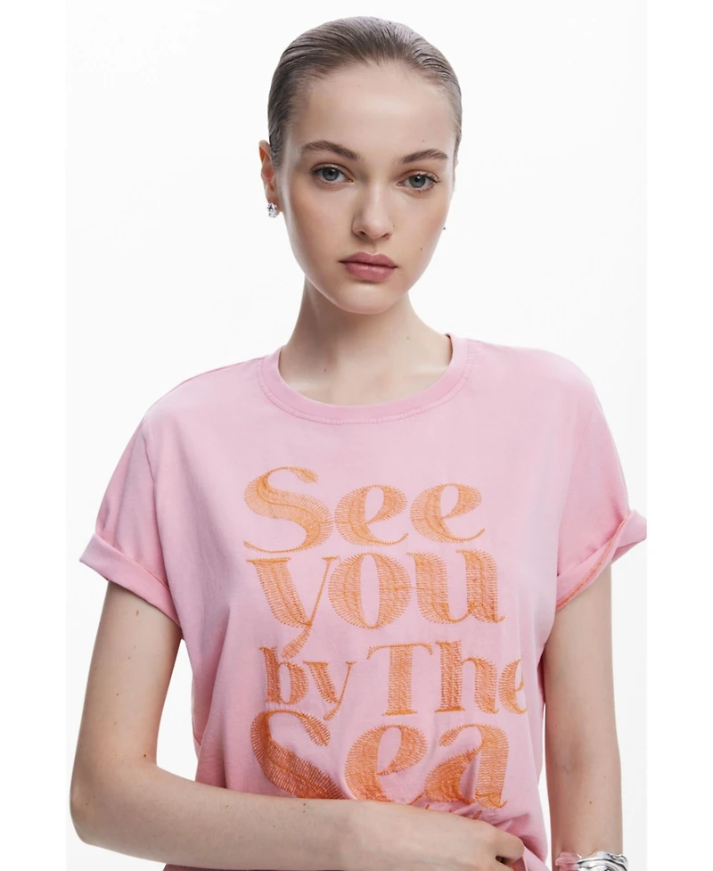 Desigual Women's Pink message T-shirt
