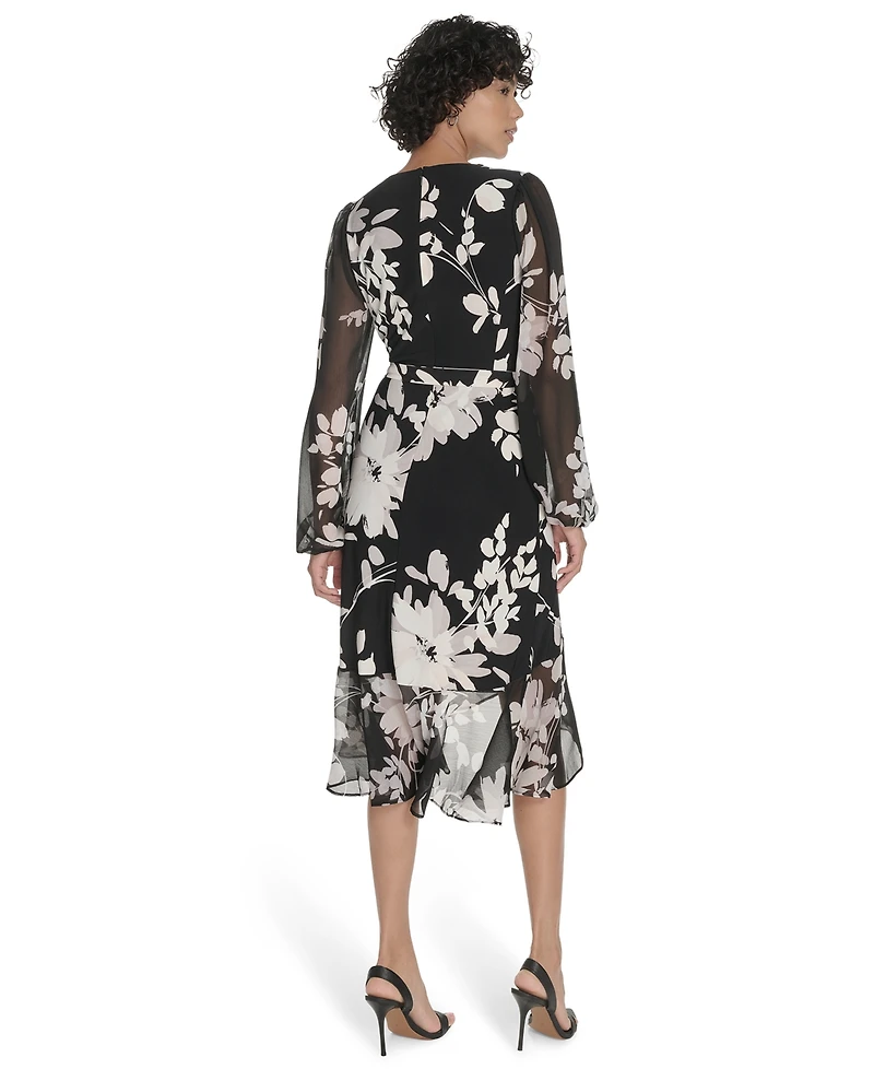 Tommy Hilfiger Women's Sheer Balloon Sleeve Dress
