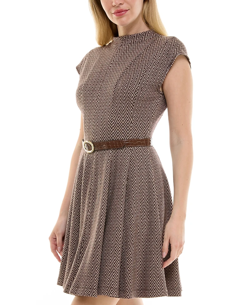 Taylor Women's Belted Jacquard A-Line Dress