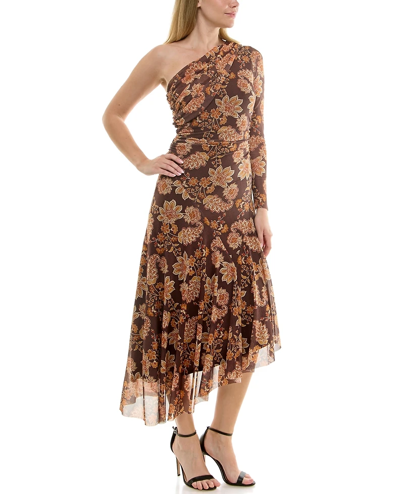 Taylor Women's One-Shoulder Asymmetric Mesh Dress