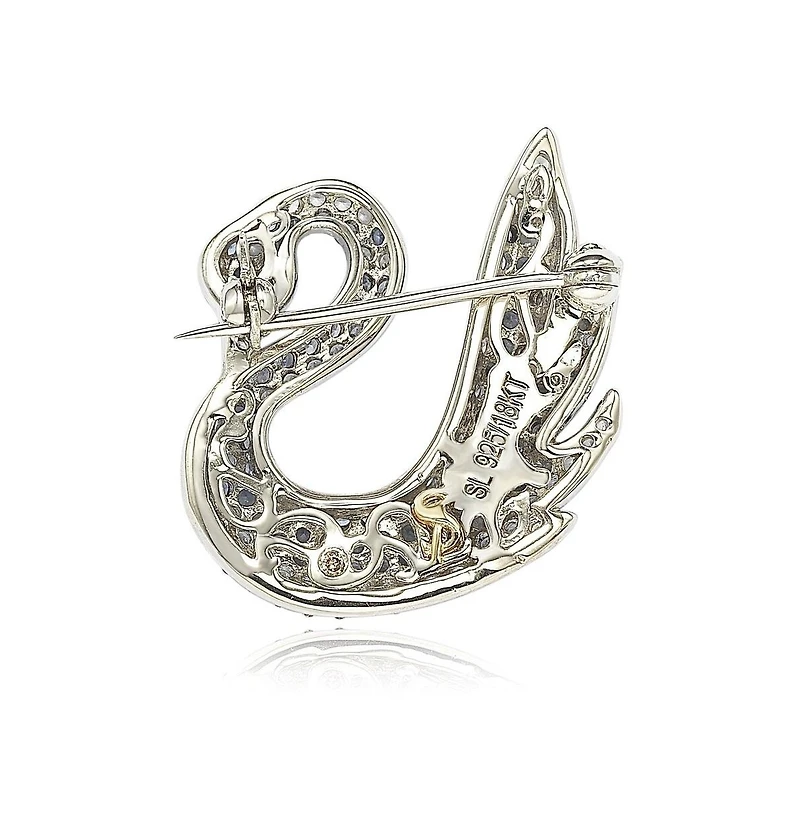 Suzy Levian Sterling Silver Sapphire Swan Brooch