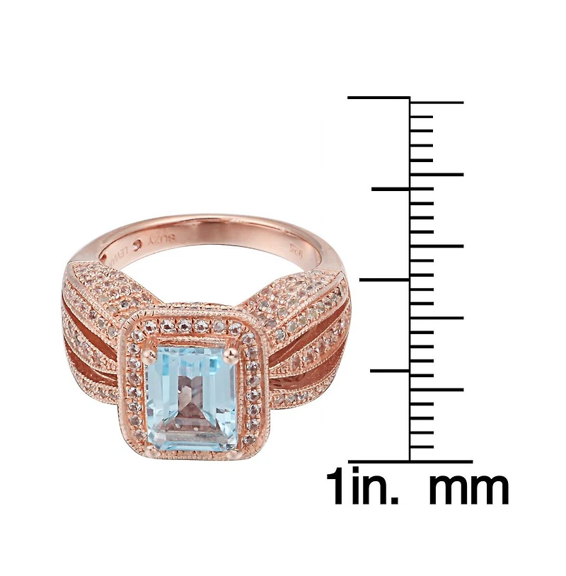 Suzy Levian New York Sterling Silver Emerald Cut Center Topaz Cocktail Ring