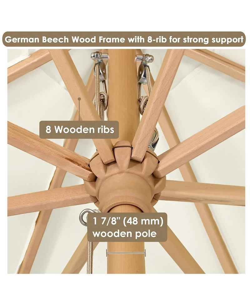 Yescom 13FT Large Wooden Outdoor Patio Umbrella Solid German Beech Pole Rope Pulley Lift for Deck Pool Backyard Garden Market Beach Parasol,Ivory