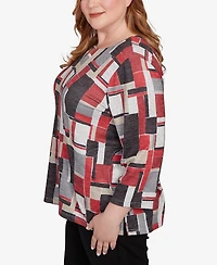 Alfred Dunner Plus Classic Colorblock Split Beaded Neck Top