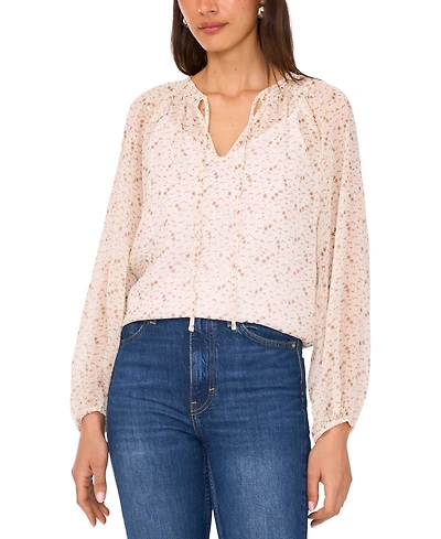 Vince Camuto Women's Floral Tie-Neck Long-Sleeve Blouse